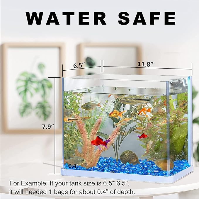 Keedolla 2 lbs/900g Fish Tank Rocks Beads Aquarium, Clear Glass Pebbles Stones Gravel for Vases Fillers, Garden, Aquarium, Betta Fish Turtle Tank, Succulent Plants Decor - Sea Blue