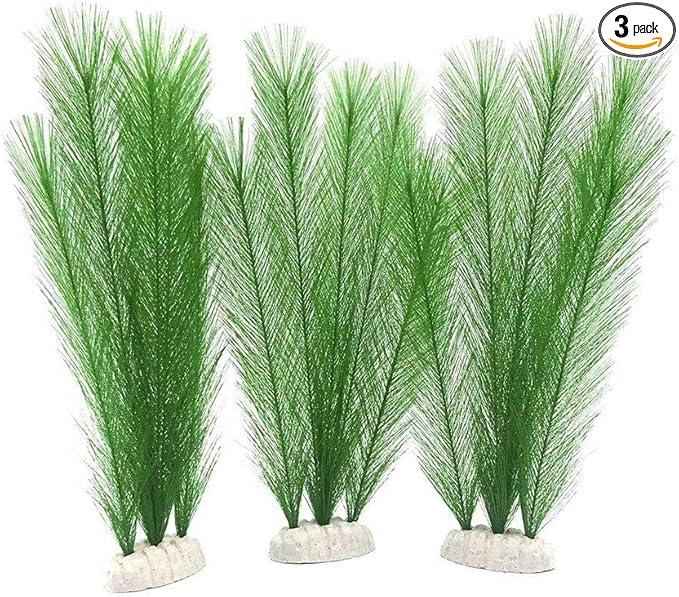 Norgail Aquarium Plastic Silk Plant Decorations Fish Tank Artificial Green Water Plants Made of Silk Fabrics, Safe for All Fish & Pets Large 3Pcs