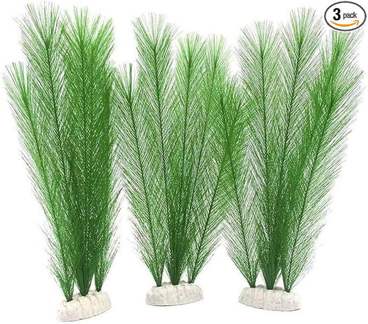 Norgail Aquarium Plastic Silk Plant Decorations Fish Tank Artificial Green Water Plants Made of Silk Fabrics, Safe for All Fish & Pets Large 3Pcs