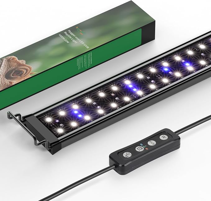 22W LED UVB Light for Reptiles Terrarium Light Extendable Reptile Tank Light with Controller ＆Dimming and 5 UVI Modes Full Spectrum Brilliant White Blue Red Lights for Bearded Dragon, Gecko