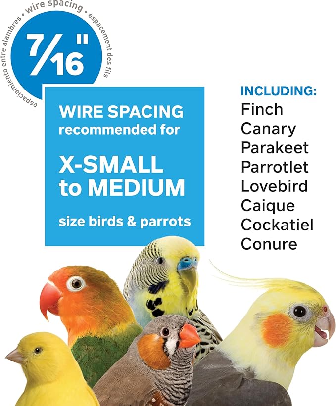 Prevue Pet Products Charming Aviary Jumbo Flight Cage - Large Metal Bird Cage with Rolling Stand, Perches, Feeders & Toy Bar, Ideal for Parakeets, Cockatiels, Lovebirds, Small & Medium Birds - Grey
