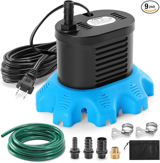 FIDISP Pool Cover Pump, 850 GPH Pool Water Pump with 23 FT Drain Hose | 4 Adapters, 25 FT Power Cord, Water Pump for Pool Draining for Drainage of Pool Covers, Ponds (Deep Blue)