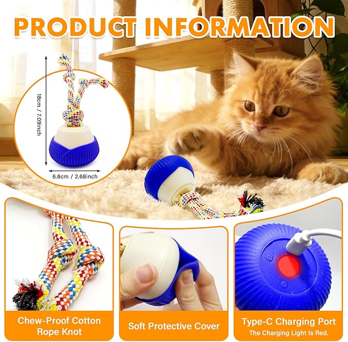 Interactive Cat Toy, 360° Rotating Automatic Moving cat Toys, Voice Recordable Auto Rolling Pet Toy with LED Sound & Music, Rechargeable Interactive Cat Toys for Indoor Cats & Small Dogs (Green)