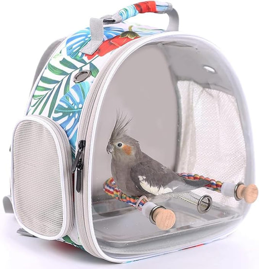 Bird Carrier Backpack, Portable Pet Travel Cage, Transport Bag for Parrots, Small Birds (Flower, One Size)