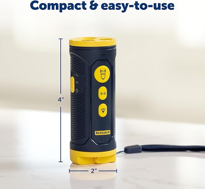 PetSafe Collarless Trainer Ultrasonic Bark Deterrent Handheld Anti Bark Device High-pitched Sound, Flashing Light and Variable Tone Rechargeable Battery Flashlight Wrist Strap
