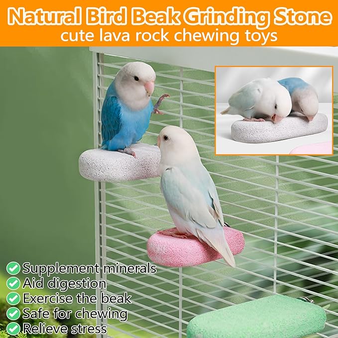 4 PCS Bird Beak Grinding Stone,Bird Perch Stands,Parrot Calcium Perch Platform,Parakeet Pumice Lava Beak Grinding Block Claws Trimmer Climbing Chewing Toys for Budgie Cockatiel Conure Lovebird