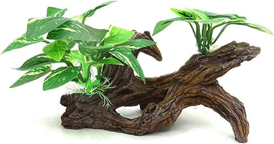 alfyng Resin Driftwood Fish Tank Decorations Trunk Cave Aquarium Decor Ornaments Simulation Plants Betta Silk Leaf Tank Accessories Goldfish Bowl Décor (A)