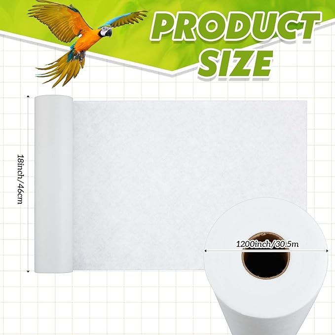 Drydiet 100 ft x 18 Inch Bird Cage Liner Disposable Parakeet Cage Liners Precut Absorbent Bird Paper Accessories for Pet Animal Parrot (White)