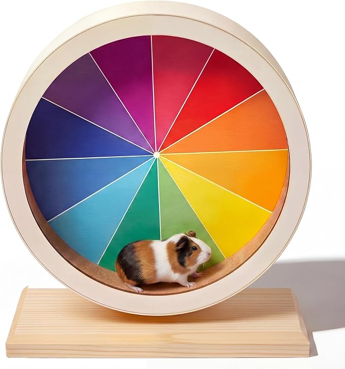 Geelin 12 Inch Hamster Wooden Silent Wheel, Rainbow Printed Small Animal Exercise Wheel, Quiet Spinner Hamster Running Wheels Toys for Hamsters, Gerbils, Mice and Other Small Pets