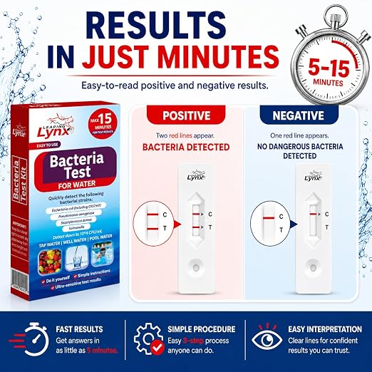 Bacteria Water Test Kit – Coliform, E. coli Detection for Well & Tap Water | Rapid Home Drinking Water Screening Kit with Lab-Quality Results | Leaping Lynx