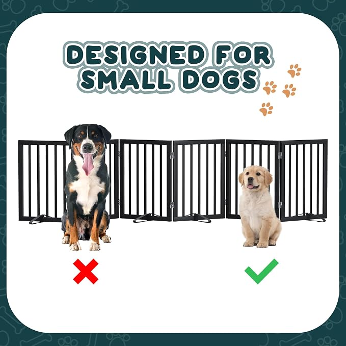 Semiocthome Wood Dog Gates for The House Extra Wide, 6-Panel Freestanding Pet Gates with 4PCS Metal Stands for Doorways and Stairs, 24" H Foldable Dog Fences Indoor, Expands Up to 110" (W)- Black