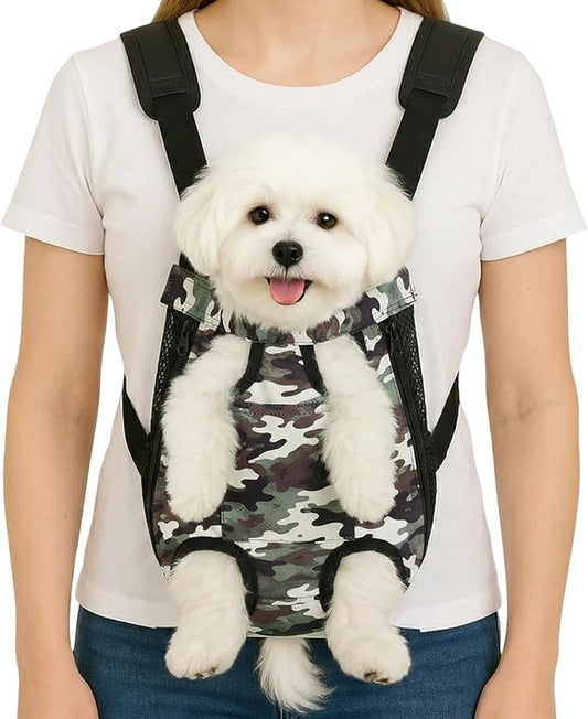 Dog Backpack Carrier, Front Pocket for Essentials, Pet Sling Front Backpacks for Small Medium Dogs 7-11 Lbs, Legs Out, Adjustable Wearable Puppy Chest Travel Bag, Easy-Fit for Hiking/Walking/Camping