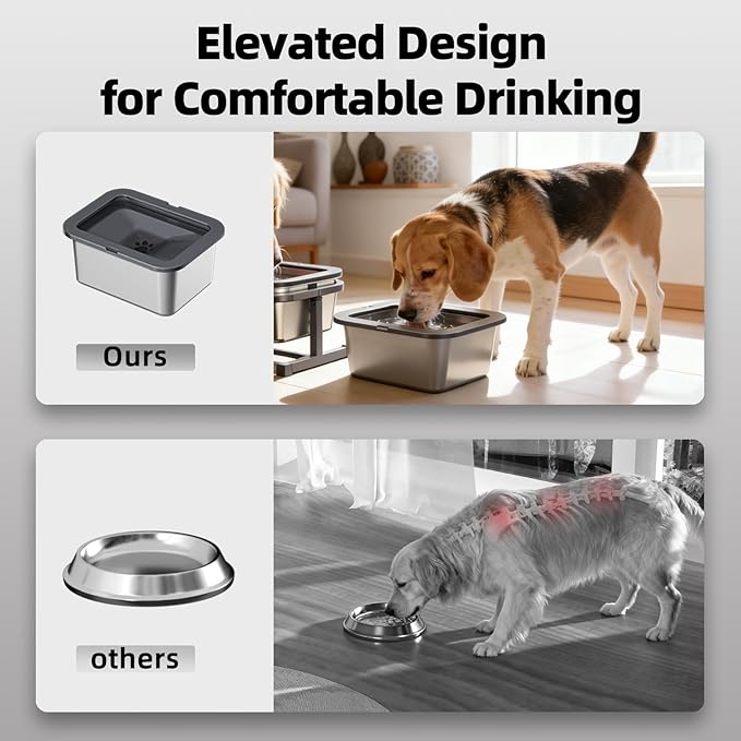 PAKEWAY 2.7 Gal No Spill & Slow Drinking Dog Water Bowl, Stainless Steel Large Capacity Bowl for Large Dogs & Multi-Pet Homes