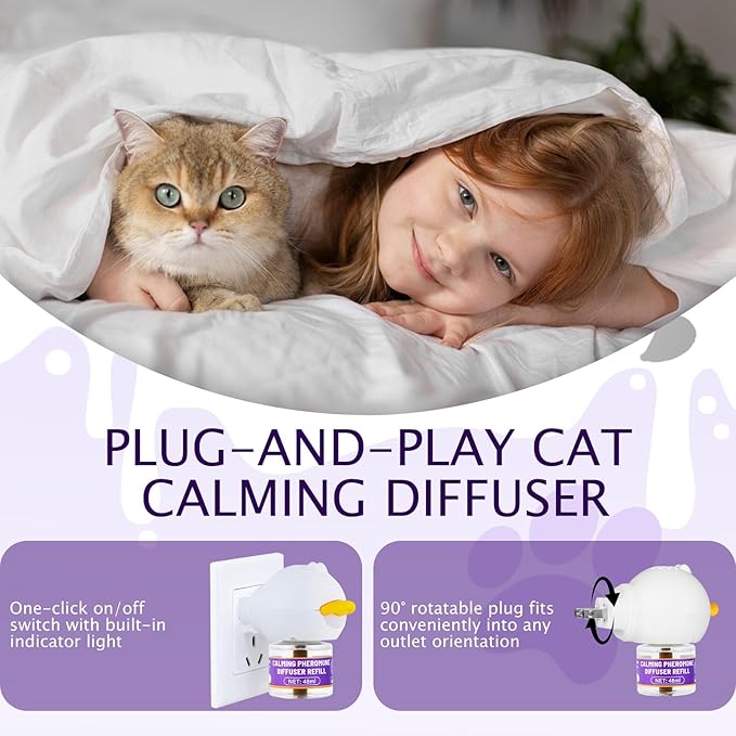 3 x 30 Day Cat Pheromones Calming Diffuser, Cat Calming Diffuser Refills for Stress, Pee Spraying, Aggression, Excessive Meowing & Scratching, 1 Diffuser & 3 Refills