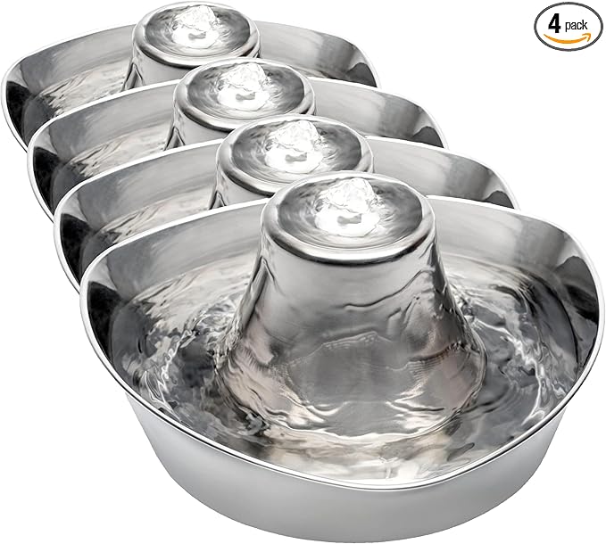 PetSafe Seaside Stainless Pet Fountain - Encourages Hydration - Dual Filtration Removes Odors - Compact Design - Rust Resistant Material - Quiet Motor -,(Pack of 4)