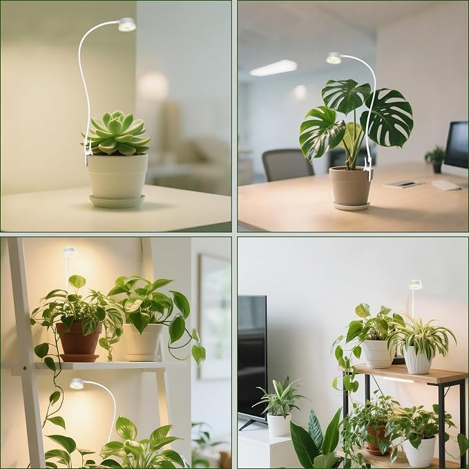 Shyineyou Small Grow Lights for Indoor Plants Full Spectrum,Plant Lights for Indoor Growing, Clip on Plant Grow Light with 3/9/12H Timer for Succulents,Small Plants, 4-Pack