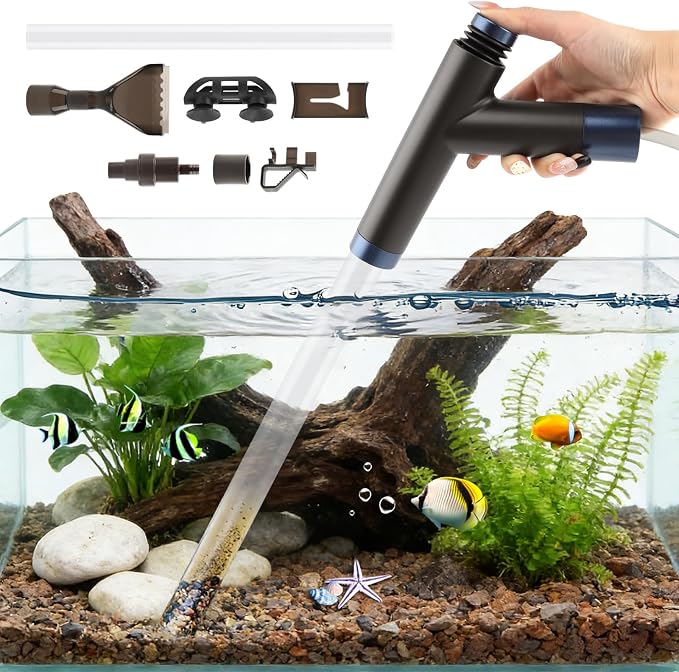 Aquarium Siphon Gravel Cleaner, Fish Tank Vacuum Cleaning Kit, Manual Water Changer Pump for Aquarium and Turtle Tanks, Gravel Vacuum Sand Washer for Removing Waste and Debris(COLOR:Black+Transparent)