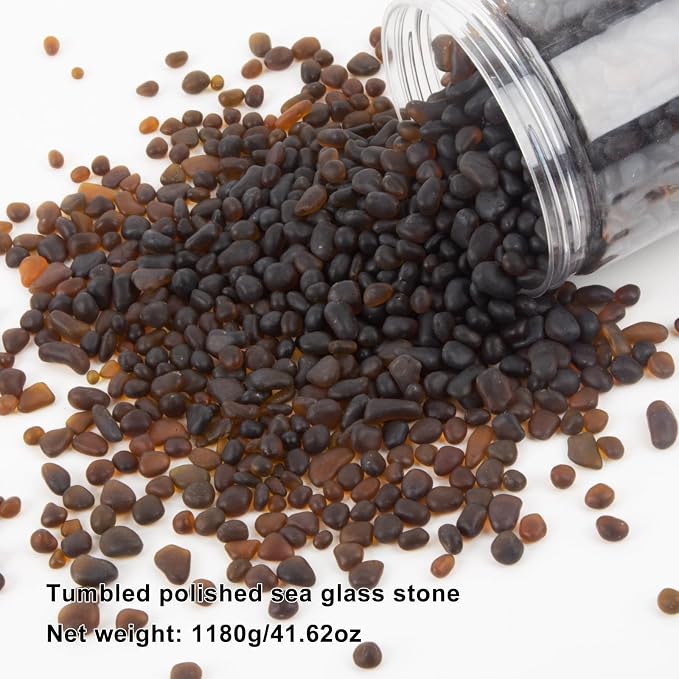 QEQEKAKA Sea Glass Stones for Crafts 2.75LB Dark Brown Gemstones Bulk | Small Glass Stones for Beaching Wedding DIY Decor Aquarium Turtle Tank Vase Filler (1180g/41.62oz)