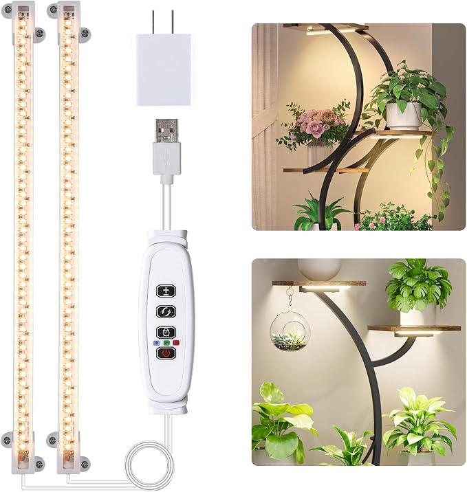 Hywyimlait LED Grow Light Strips for Indoor Plants Full Spectrum 3500K, 96 LEDs Plant Light Bar with 3/9/12H Timer, 10 Dimmable Levels for Seedling Succulent, 13 Inches 2 Head