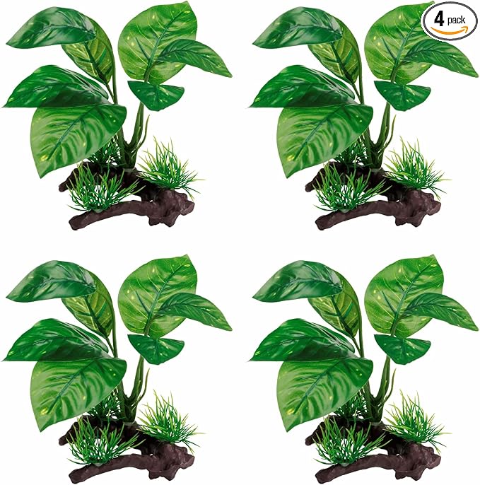 Moonorange Reptile Artificial Plants, Terrarium Plants Decorations Supplies, Aquarium Fish Tank Plant, Amphibian Habitat Hideout Tank Accessories (M Set-4pcs/F)