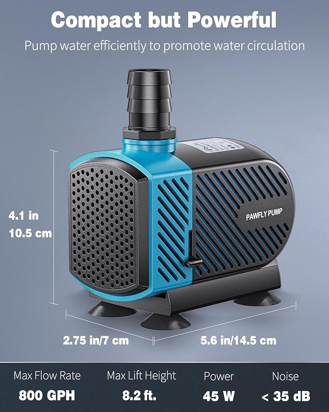 Pawfly 800 GPH Aquarium Submersible Water Pump (3000L/H, 45W) Ultra Quiet Water Fountain Pump with 8.2 ft. Lift Height Adjustable Water Pump for Fish Tanks Ponds Gardens Waterfalls Statuary and Sumps