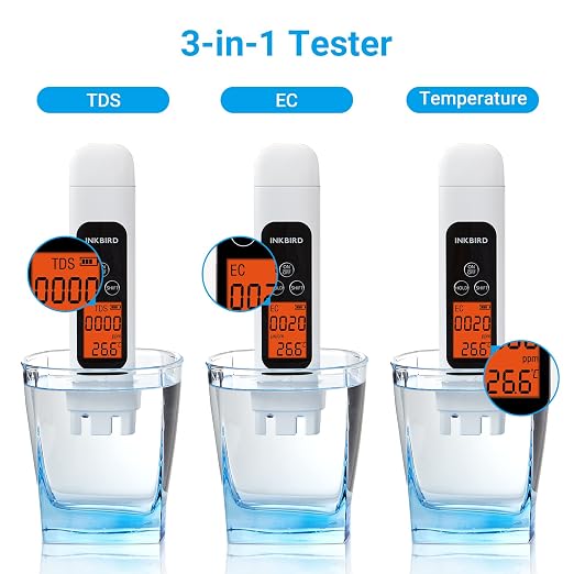 INKBIRD Digital TDS Meter 3-in-1 Water Tester Temp EC Monitor 0-4995ppm