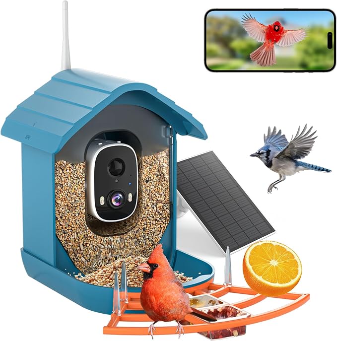 Bird Feeder with Camera, AI Bird Identification, Full HD Live Video, Solar Powered, 2.4Ghz WiFi, Instant Arrival Alerts - Best Gifts for Bird Lover