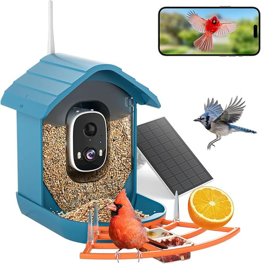 Bird Feeder with Camera, AI Bird Identification, Full HD Live Video, Solar Powered, 2.4Ghz WiFi, Instant Arrival Alerts - Best Gifts for Bird Lover