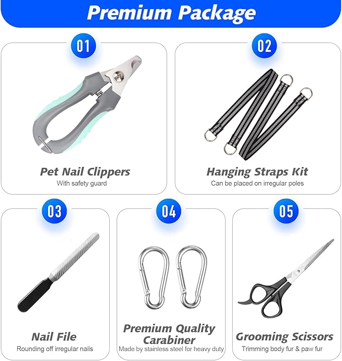 ATESON Pet Grooming Hammock Harness for Cats & XS Small Dogs, Dog Sling for Cutting Nails, Dog Hanging Holder Hanger for Nail Trimming with Nail Clippers, Nail File, Scissors