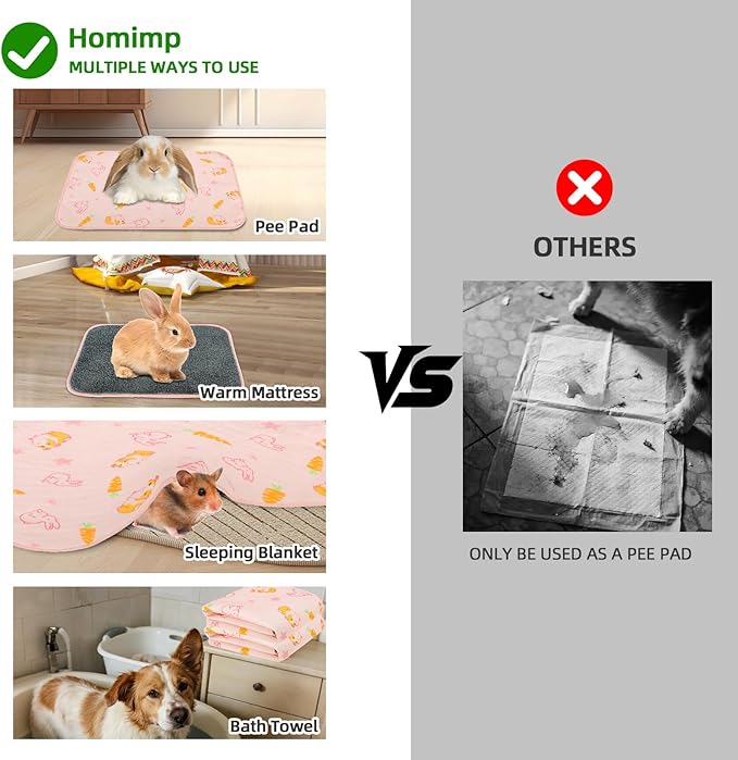 Homimp 2 Pack Guinea Pig Cage Liners,Washable Small Animal Bedding,Waterproof Reusable & Anti Slip Guinea Pig Pee Pad Fast and Super Absorbent Mat for Small Animal Rabbit Bunny Hamster,Pink 16"x24"