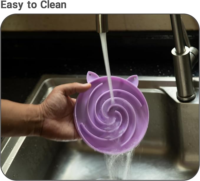 Bifeaw Slow Feeder Cat Bowl, Easy to Clean Silicone Bowl, Ideal for Dry and Wet Food (Purple and Pink)