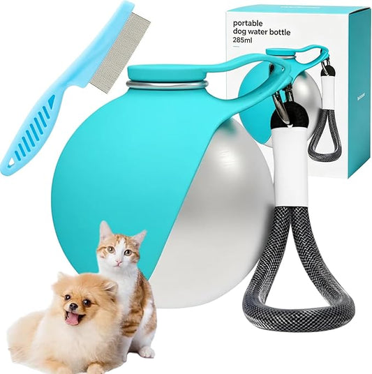 2 in 1 Portable Tumbler for Dogs, 2026 New Dog Water Bottle Portable with Foldable Bowl, 285ml Stainless Steel Pet Water Bottle, Ideal for Walking, Hiking & Travels (Blue)