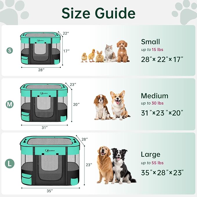 Dog Playpen,Cat Pet Puppy Pen,Portable Playpens for Dogs Indoor Outdoor Travel Camping Use,Foldable Dog Kennel Tent Crate for Rabbit Small Animals with Carrying Case (Green, Medium)