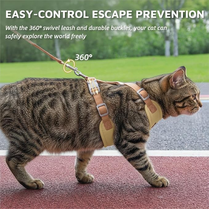 Escape-Proof Cat Harness and Leash Set - Adjustable and Comfortable - Ideal for Walking Cat Outdoors - Fits Small Dogs, Kittens, Medium, and Large Cats (Beige, S)