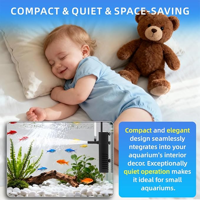 Submersible Internal Aquarium Filter Multiple Function Powerful Pump Fish Tank Filter for 10-20 Gallon Tanks 105 GPH 5W