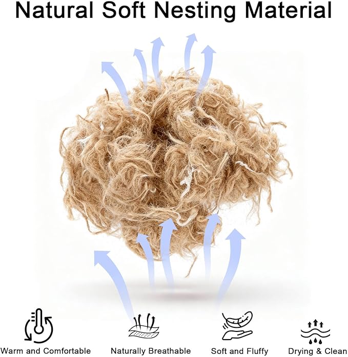 Natural Bird Nesting Materials, 4 Kinds Mixed Fibers (Jute, Hemp, Cotton, Grass), Professional Ratio Safe Nesting Pads for Budgies, Parrots, Finches, Canaries & Other Small Birds (100g/3.5oz)