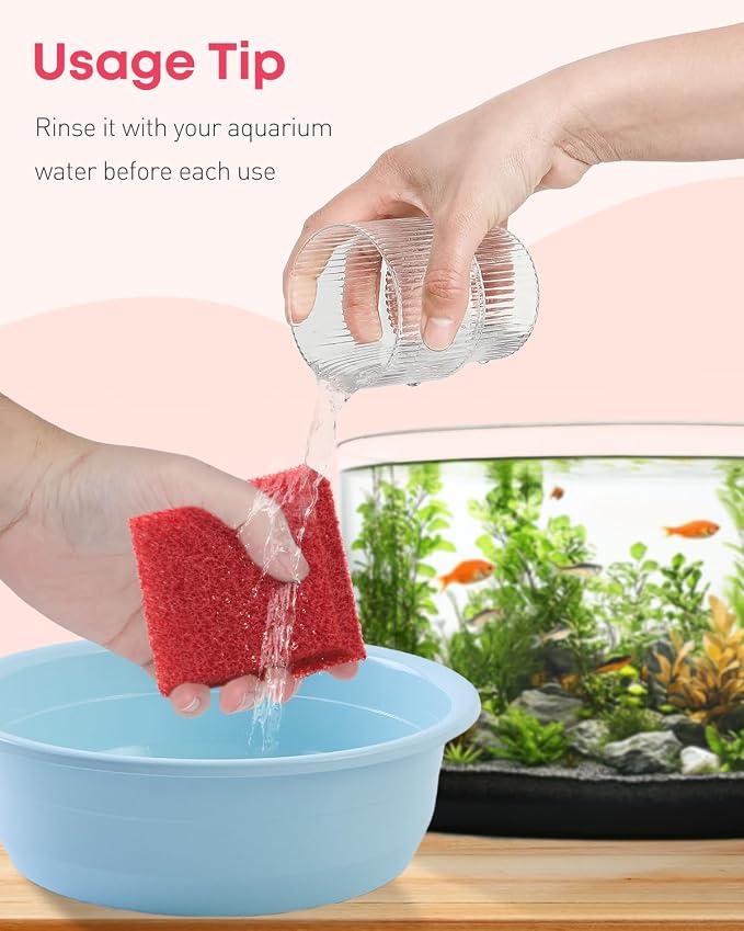 Pawfly 8 Pack Aquarium Glass Cleaner Sponge, 3.25" x 3.25" x 1", Algae Scrubber Pad for Glass Aquariums, Fish Tank Glass Cleaner, Aquarium Sponge, Aquarium Cleaning Tools, Red (Not for Acrylic Tank)
