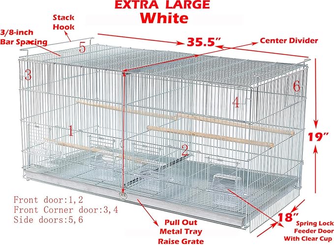 LOT of Two Extra Large 36" x 18" x 19"H Stackable Breeder Bird Flight Cage Removable Center Divider and Breeding Nest Doors with Removable Rolling Stand