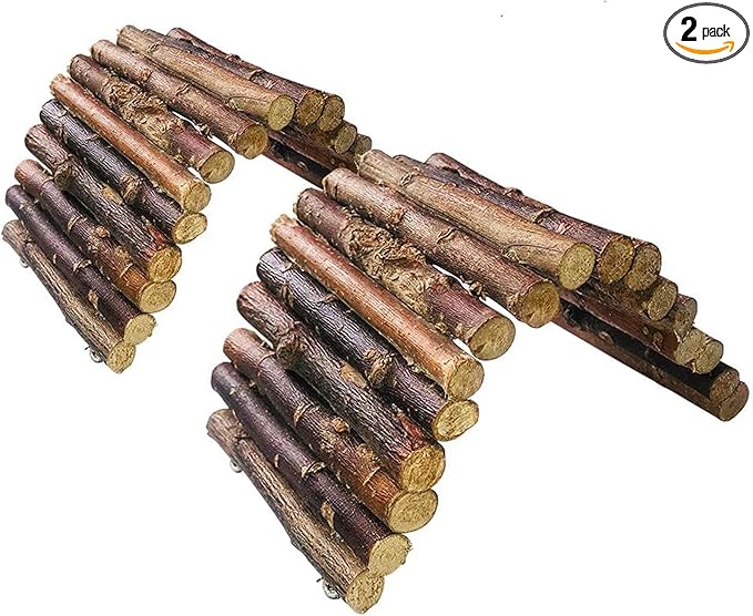 Hamiledyi Hamster Bridge Rat Ladder Wooden Bridge Toy for Small Animals Cage Wood Ladder Natural Hideout for Guinea Pig Chinchilla Ferret Reptile (Pack of 2) (2 Ladder)