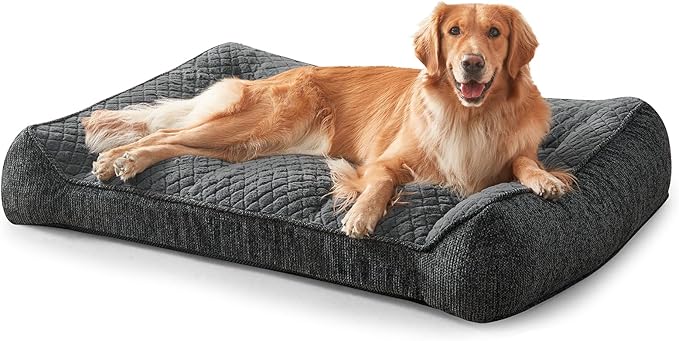 JOEJOY Extra Large Orthopedic Dog Beds Large Sized Dog, Extra Thick Foam Pet Bed Sofa with Bolster Sides, Large Sized Dog Bed with Removable Washable Cover, Non-Slip Bottom, Grey, 48''x35''