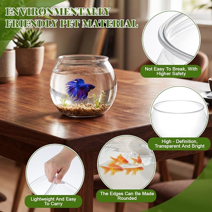 0.5 Gallon Plastic Fish Tank Large Bowl Shatterproof with Crystal Clear Clarity for Terrarium, Flower Vase Centerpiece Gift for Fish Lovers (Round)
