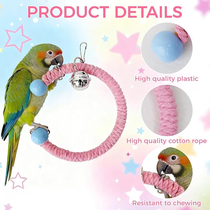 Colorful Circular Bird Swing,Bird Rope Chewing Toys Parrot Cage Bite Toys (Large Round Yellow)