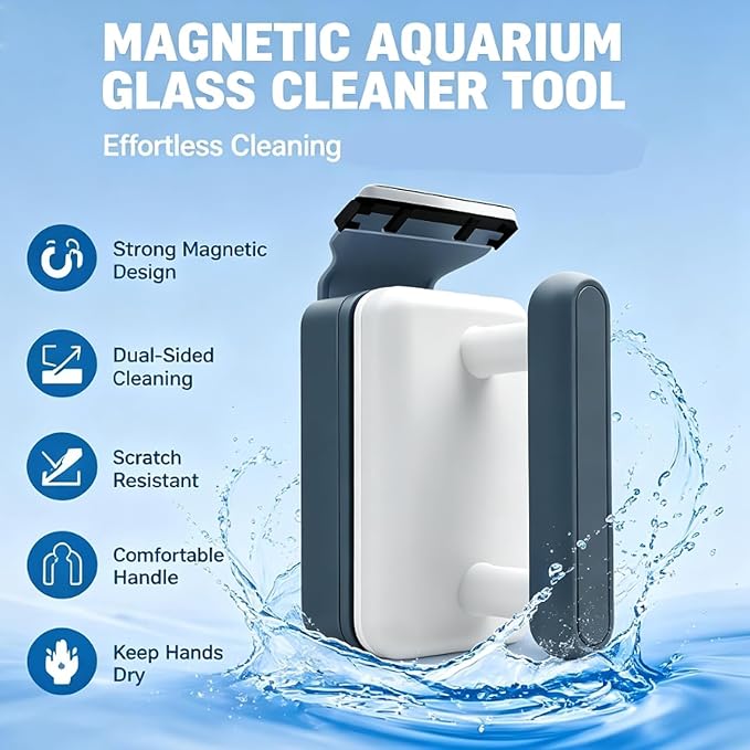 Aquarium Magnetic Glass Cleaner Tools, Double Sided Magnetic Magnetic Window Cleaner with Aquarium Scraper, Fish Tank Cleaning kit for Internal External Wall Algae & Stain Removal, 8×4×4cm