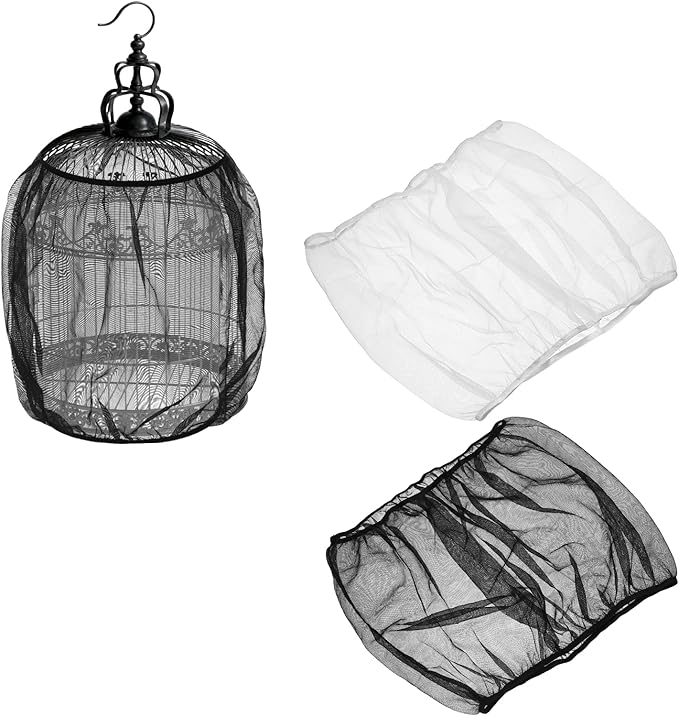 Bird Cage Seed Catcher, Bird Cage Net Cover Seeds Guard, Universal Birdcage Accessories, Black/White, Circumference 43.3"-59.1", Height 15.7" for Parrot Cockatiel Enclosures