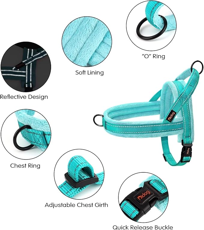 Didog Soft Flannel Padded Dog Vest Harness, No Pull/Quick Fit Reflective Dog Strap Harness, Easy for Training Walking (L:Chest 26-32", Green)
