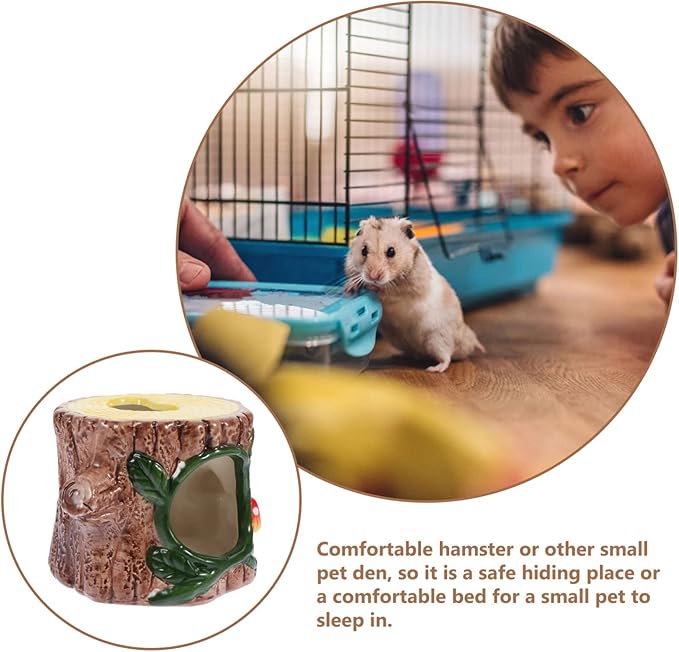 POPETPOP Ceramic Hamster Hideout, Ceramic Chinchilla House Hamster Nest Cooling House Hut Small Animal Hideout Cave Cartoon Shape Cool Down in Hot Summer