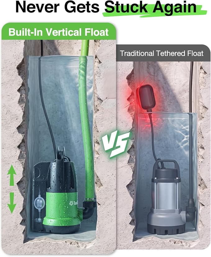 Taskstar 1 HP 4000GPH Automatic Submersible Water Pump for Pool Draining | Built-in Float Switch, Auto/Manual Modes, 25FT Cord Sump Pump for Swimming Pool, Flooded Basement, Hot Tub, Garden Pond