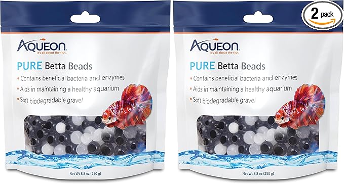 Aqueon Pure Betta Beads, Water Care for Unfiltered Aquariums, Maintains Clear Water and Helps Breakdown Organic Sludge, Black & White (Pack of 2)