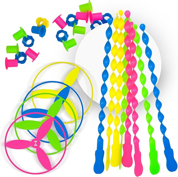 40 Pcs Large Flying Helicopter Toy Flying Disc Plastic Propeller Spinner Bamboo Dragonfly Flyer Saucers with Launchers Kids Party Favors Gifts