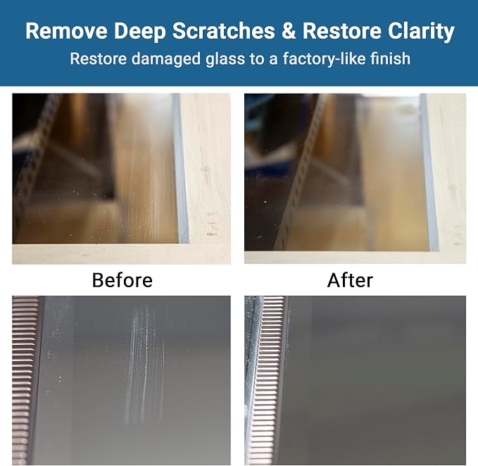 GLASS POLISH DIY Glass Scratch Removal Deluxe Kit 2" & 3" - Effective Glass Polishing with Drill or Polisher, Repairs Deep Scratches, Removes Surface Damage and Restores Original Clarity & Shine